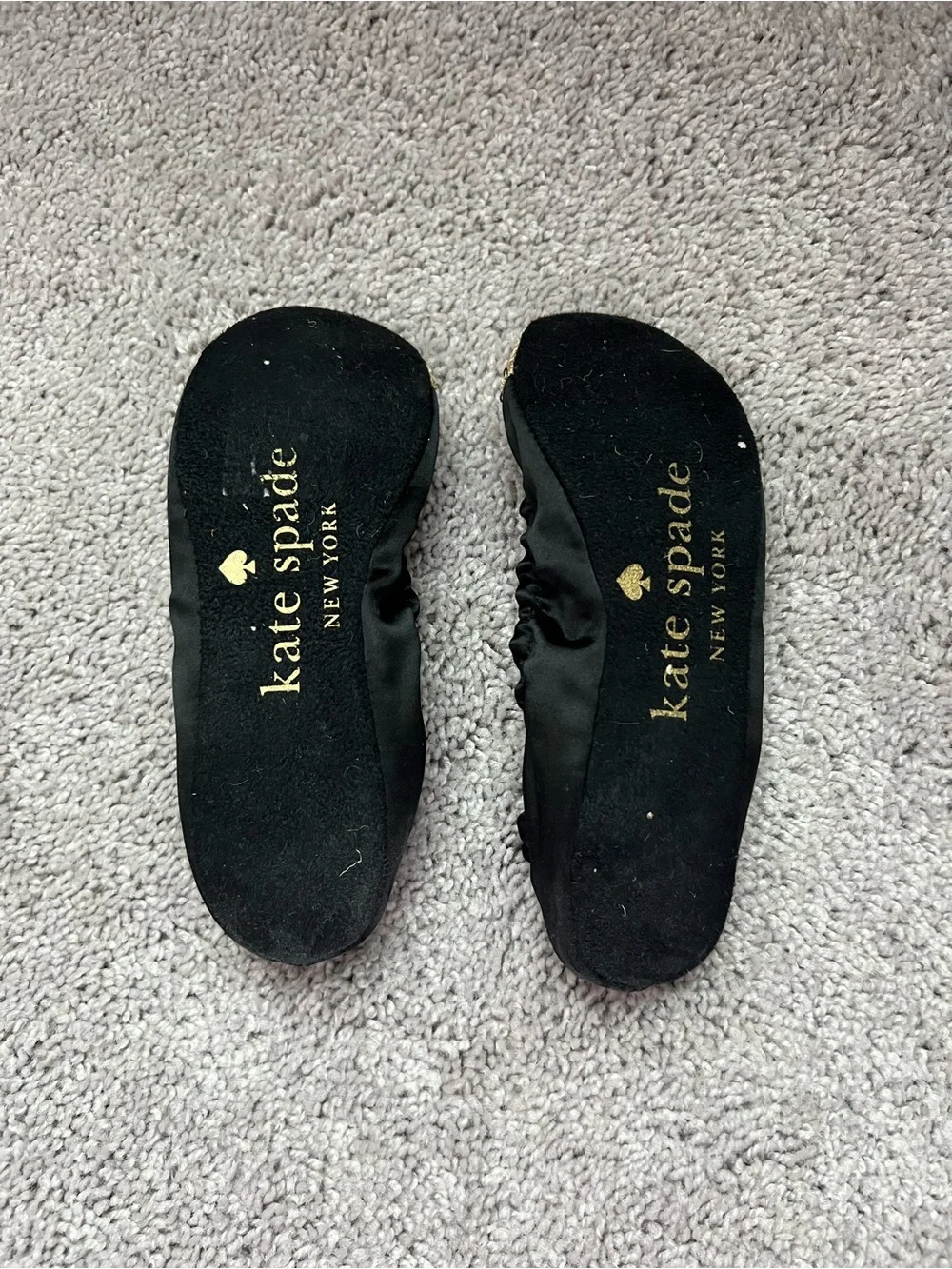 EUC Kate Spade Black Ballet Flats / Slippers with Gold Sequin Owl 6
